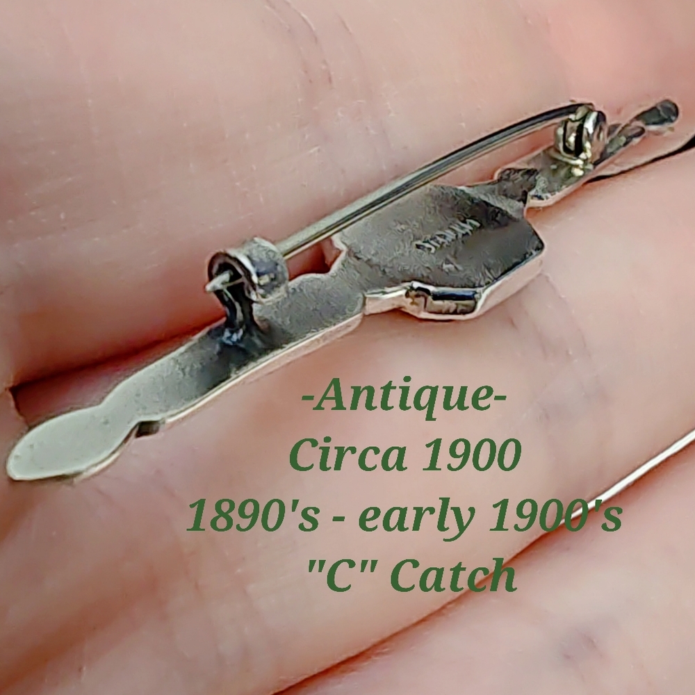 Antique Sterling Silver Black Onyx Marcasite Bar Brooch Pin - Picture 5 of 10